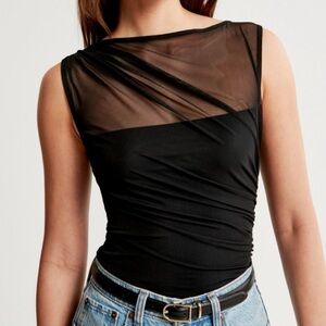 A&F Draped Mesh Slash Boatneck Sleeveless Black Top Size Small S